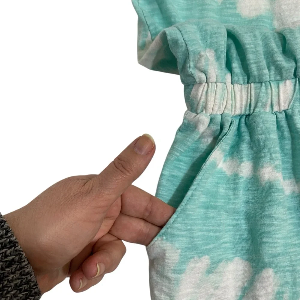Justice Romper Shorts Tank Style Aqua and White Tie-Dye Size 12/14 Large Girls